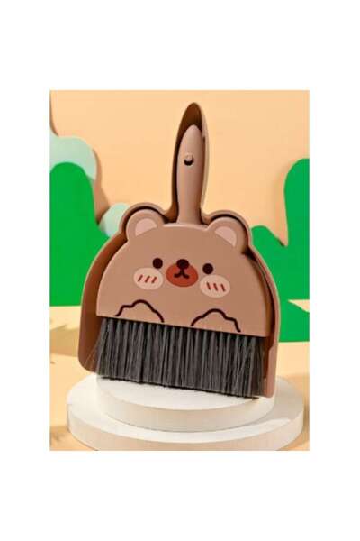 Flo Set Mini Broom and Dustpan, Home Use, for Office, Kitchen, Home, Teddy Bear Model, Brown