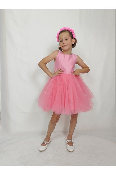 NSMLİFE Girl's Evening Dress Island, Pink Skirt with Pearls, Tutu Dress