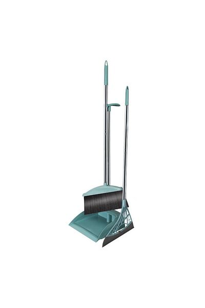 FEN Set broom, dustpan with handle, silicone broom, for domestic use, blue, 90x72x100 cm