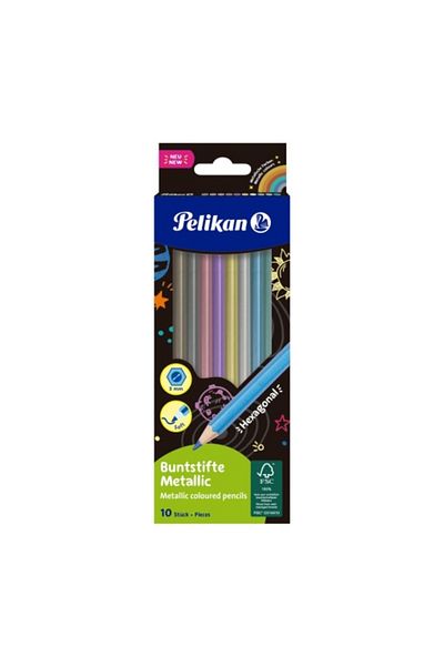 Pelikan Colored Pencils Metallic, Color Assorted, Material Wood, Set of 10, Hexagonal, Tip 3 mm, Blister