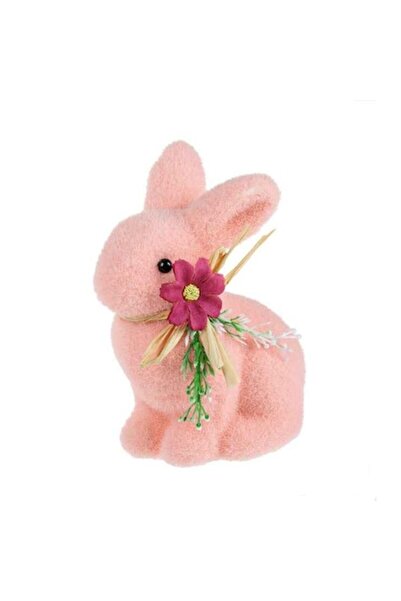 OEM Easter Decorative Figure Pink Foam Rabbit with Beige Bow and Fuchsia Flower