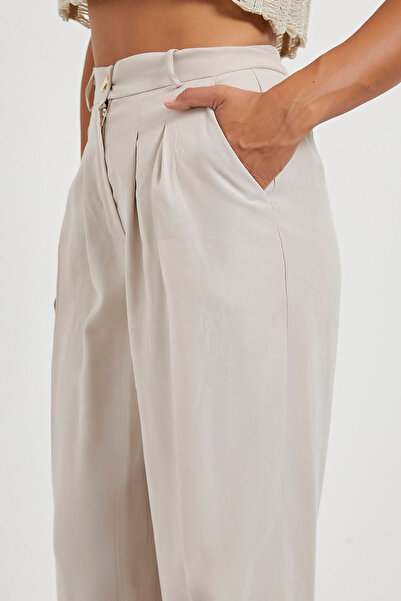 Arma Life Women's Premium Pleated Basic Cream Palazzo Pants