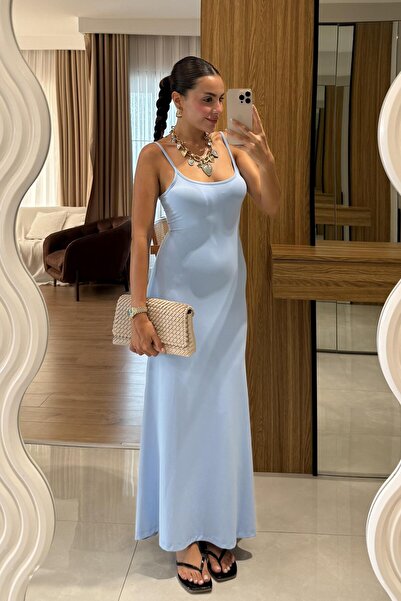 Gizem Ecemiş Kenway Mavi Streç İpli Elbise