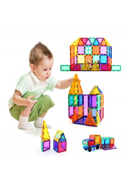 MalPlay Set de constructie Magnetic Tiles, MalPlay, 45 piese 3D, Multicolor