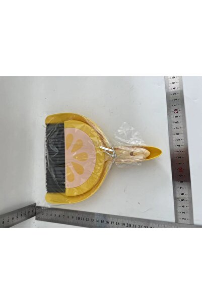 Flo Mini Broom and Dustpan Set, Household Use, for Office, Kitchen, Home, Lemon Pattern, Yellow-Orange