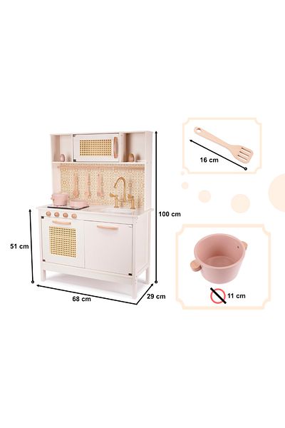 SERSIMO Bucatarie din lemn pentru copii 100x68x29 cm, cu accesorii si efecte luminoase, MDF si plastic, crem