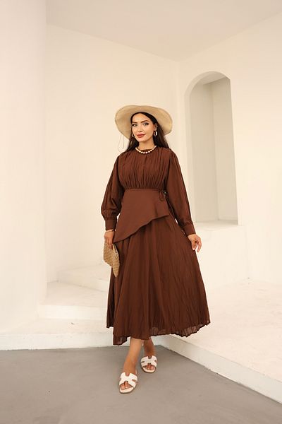 Vegove Kraşlı Voile Dress Bitter Brown