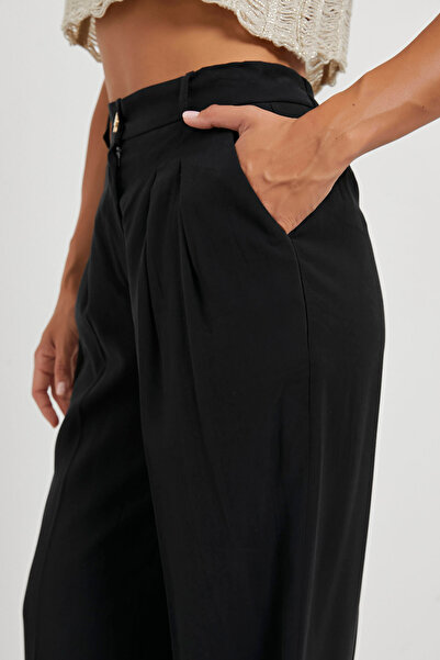 Arma Life Women's Premium Pleated Basic Black Palazzo Pants