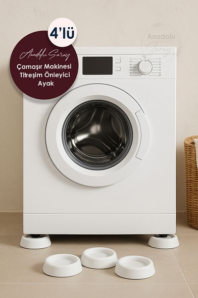 Anadolu Saray Practical 4 Pieces White Goods Stand Washing Machine Dishwasher Refrigerator Riser Anti-Vibration