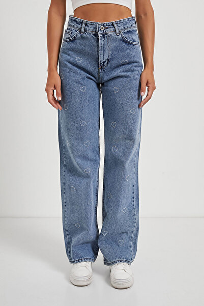 Arma Life Women's Stoned Straight Heart Open Blue Jeans