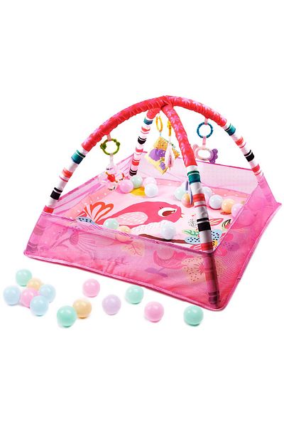 SERSIMO Tarc de joaca pentru bebelusi, 76x76x50 cm, roz – cu jucarii, mingi si arcade interactive