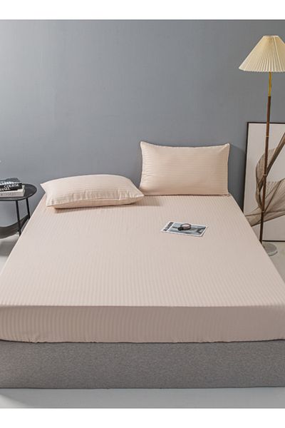 LUNA HOME 3 قطع ملاءة سرير كينج سايز مع زاوية مرنة 180*200+30 سم مع 2 كيس وسادة، بيج.