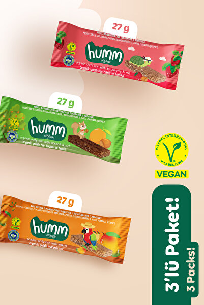 Humm Organic Organik Vegan Çilekli Kayısılı ve Mangolu Yulaf Bar Atıştırmalık...