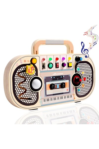 LEBLOU Casetofon Retro Montessori din lemn – Busy Board educativ