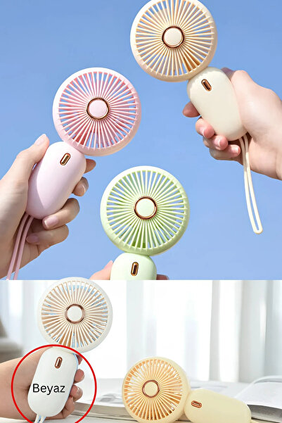 Abbruch By Sabron Güçlü Parvaneli Renkli Mini El Fanı Taşınabilir Şarjlı Taşıma Ipli Vantilatör