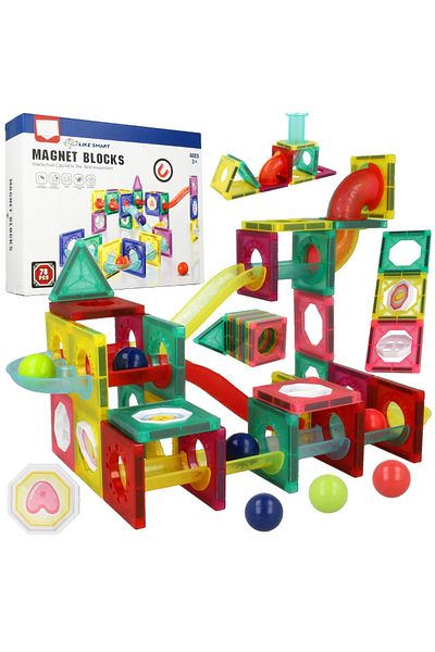 İSP Set Educativ si Creativ Magnetic 2 in 1 cu 78 Piese, Traseu Bila, "Mini 78 MAGNET BLOCKS", Numeroase