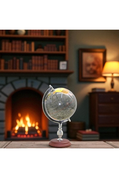 Kuzey Tacı Şeffaf Gri Masaüstü Dünya Küresi – Modern Retro Serisi Eğitici Dek...