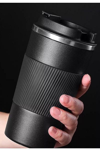funshop 500 ml Black Thermos Mug Mug, Tea Coffee Camping Thermos, Double Layer Stainless Steel In-Car Vacuum Flask