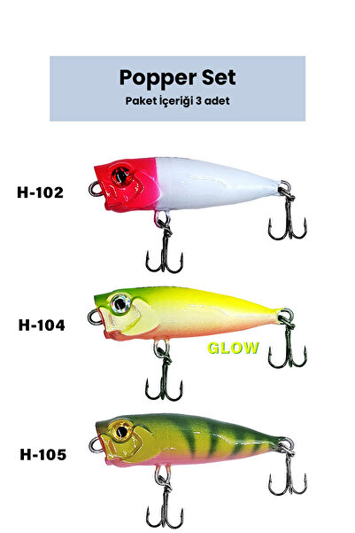 Hergele Balık Hergele Popper Set 3 adet 3,3 gr 40 mm Lrf Su Üstü Maket Balık ...