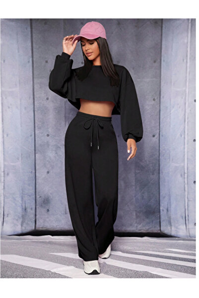 LAUSRA Pantaloni negri pentru femei, mărime mare, largi, cu croială lejeră, A...