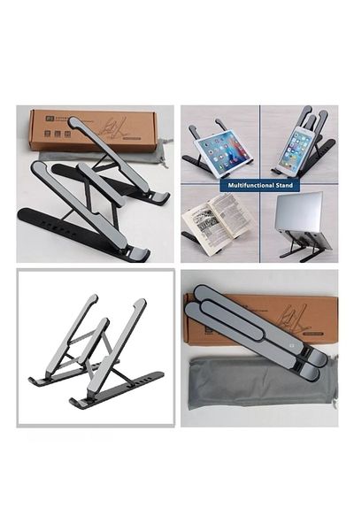 Star Master Suport ergonomic și portabil pentru laptop, tabletă și telefon, aluminiu, unghi de înclinare reglabil, negru