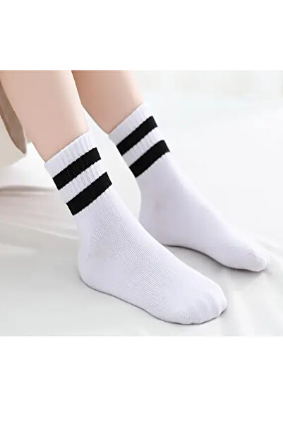 Esinti Unisex Plain College Λευκές ριγέ κάλτσες 5 ζευγάρια κάλτσες