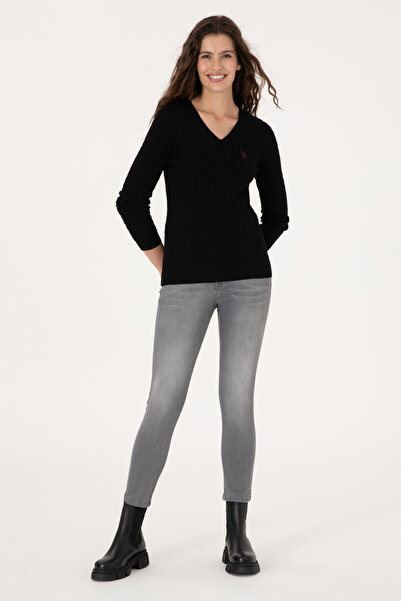 U.S. Polo Assn. Kadın Siyah V Yaka Basic Kazak 50313625-VR046