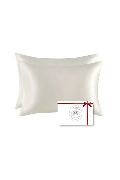 WaltStore Set of 2 Silk Pillowcases, with zipper, Mulberry Silk 22 Momme, Ivory 50 x 70 cm
