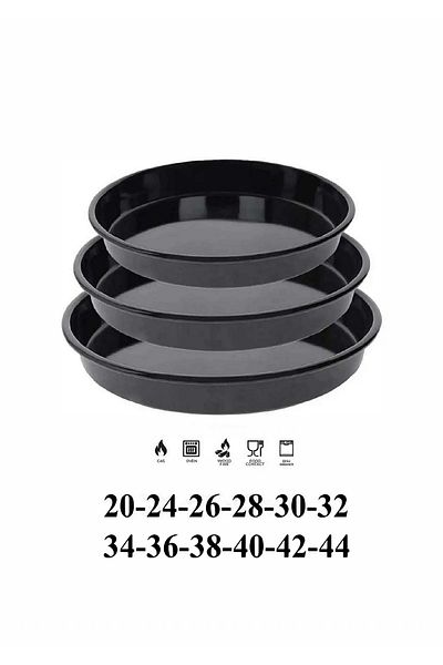 COOK-LAB Set of 12 20-24-26-28-30-32-34-36-38-40-42-44 cm Black Glossy Enamel Round Oven Tray Set