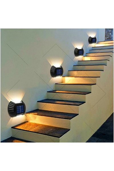Star Master Set 4 lampi LED solare cu lumina bidirectionala pentru garduri, scari exterioare, senzor de lumina,