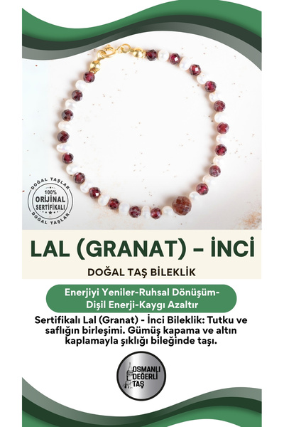 OSMANLI DEĞERLİ TAŞ SERTİFİKALI Lal(Granat )- İnci Doğal Taş Gümüş Kapama Alt...