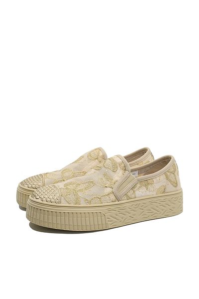 PASS Collection Women's Summer Sneakers Pass Collection Gold with Butterfly Embroidery