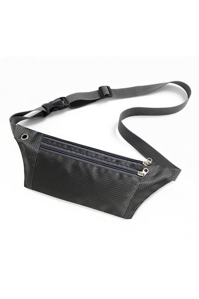 dalip Sport Running Waist Bag, 2 Pockets, Headphone Hole, Water-Resistant, 31x11cm, Black