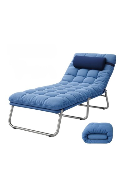 Güzelkan Minderli Yastıklı Kamp Yatağı Katlanır Şezlong Kampet Mavi 1632