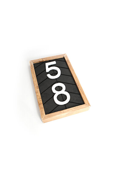 CHİCTROVE Ahşap Çerçeveli Siyah Zemin Beyaz Rakamlı Dikey Kapı Numarası Moder...