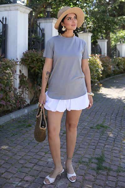 InStyle Απλό Basic T-Shirt Γκρι