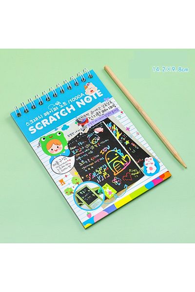 Flippy Carte de răzuit, Scratch magic DIY, 12 coli, Curcubeu, Creion din lemn, Cartonașe negre, Albastru bebeluș
