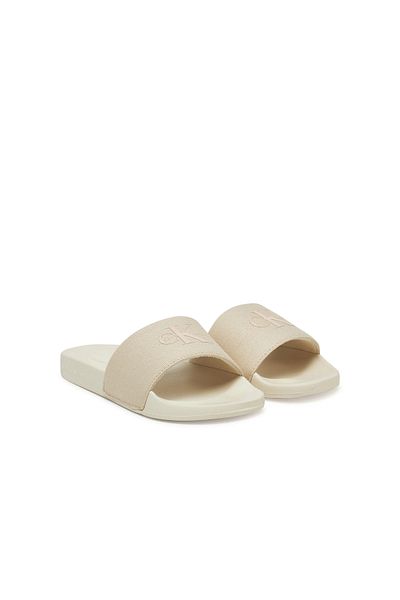 Calvin Klein Women's Eva Sole Monogram Patterned Beige Slippers Yw0Yw01835-Aeo