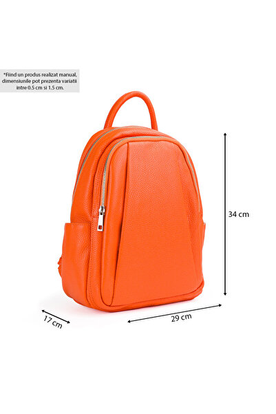 Posete Fagaras Timeea Leather Backpack - Orange, Genuine Leather Backpack, Backpack, Genuine Leather, Leather Backpack