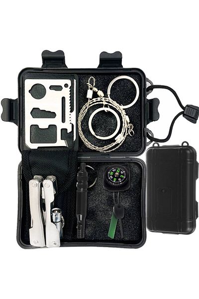 LikeSmart Kit Supravietuire 7 in 1, "LikeSmart Survivor", Busola, Lanterna, Fierastrau, Card Multifunctional,