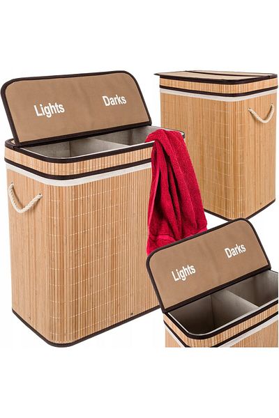LikeSmart LikeSmart Bamboo Laundry Basket with 2 Compartments, 100L Capacity, Design and Durable, Ins