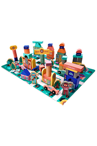 İSP Wooden cube construction set "Likesmart Puzzle City 6195", 112 pieces and 48-piece puzzle, d