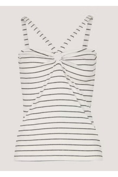 Kübra Tekstil Women's Striped Halter Neck Ring Detailed Strap Blouse - White Black Summer Stylish Model