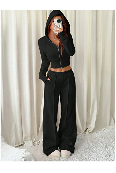 LAUSRA Γυναικείο Μαύρο Παντελόνι Μεγάλου Μεγέθους με Φαρδιά Εφαρμογή στο Μπρο...