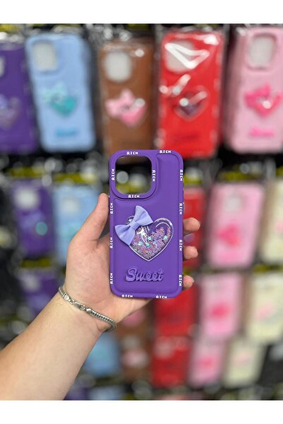 yuscerham İphone 12 Promax Uyumlu Sweet Yazılı, Kalp Kabartmalı Simli Parlak ...