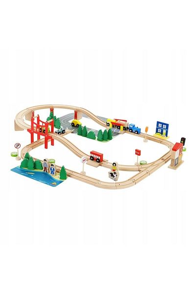 İSP Circuit Trenulet din Lemn , 92 de Accesorii Incluse "LikeSmart WoodTrain", cu Traseu Multifun