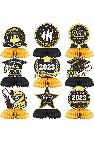 Topjowga Set de 9 decorațiuni pentru absolvire, hârtie, negru/auriu