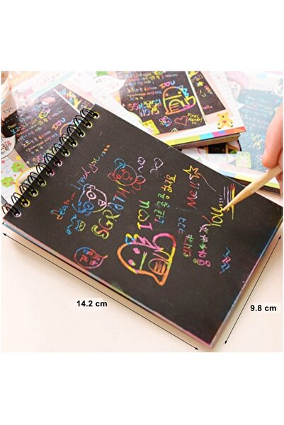 Flippy Scratch Book, DIY Magic Scratch, 12 Sheets, Rainbow, Wooden Pencil, Black Cards, Green