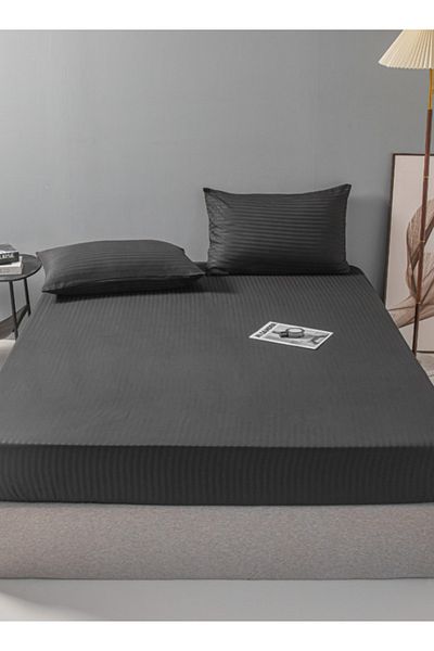LUNA HOME 3 Pcs King Size Fitted sheet with elastic corner 180*200+30cm with 2 pillow cases, black.