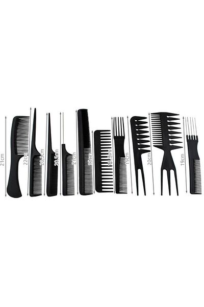 LikeSmart Set of 10 LikeSmart hair combs, for hairdressing and barbering, Black